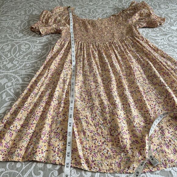 As U Wish Dress Women Large Peach Floral Smocking Boho Peasant Fairy Princess - Picture 7 of 11